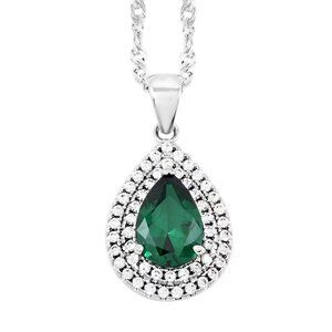 Lab Created Green Quartz and Simulated Diamond Drop Pendant Necklace in Silverto